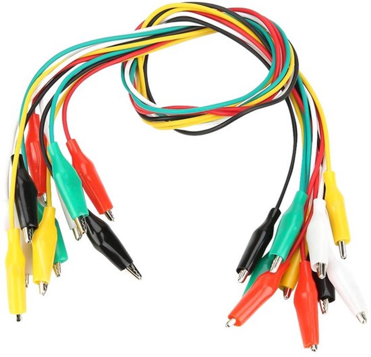 - Krokodilklemmen - Testklemmen - Sterke elasticiteit - Rood Zwart Wit Geel Groen - Dubbelzijdige klemmen - Geschikt voor testen - Klemmen ..