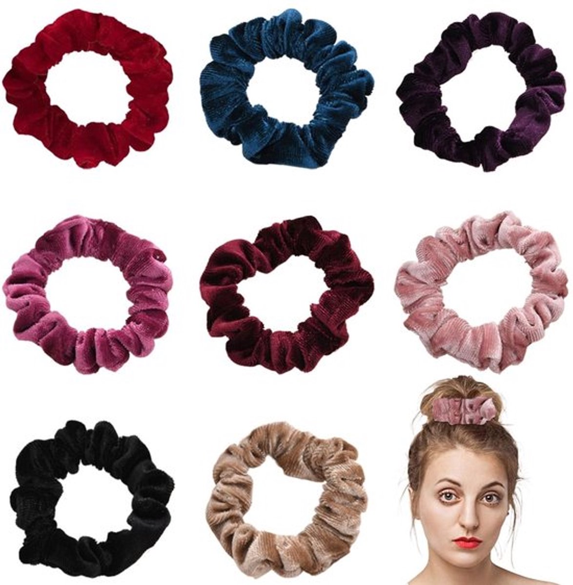 - Haarelastiekjes - Scrunchy haar - Zacht en herbruikbaar - 8 kleuren - Haaraccessoires - Geschikt voor meisjes en vrouwen