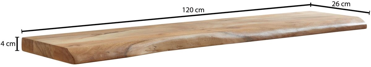 Ervesto Wandplank 120 cm - Muurplank - Hangplank - Acacia Massief Hout Lichtbruin - Rustiek Zwevend Design - 20 kg Draagvermogen