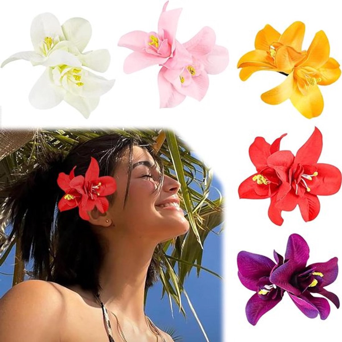 Set van 5 kunstbloemen haarspelden - Hawaiiaanse plumeria - Bruidshaarsieraden - Haaraccessoires voor vrouwen