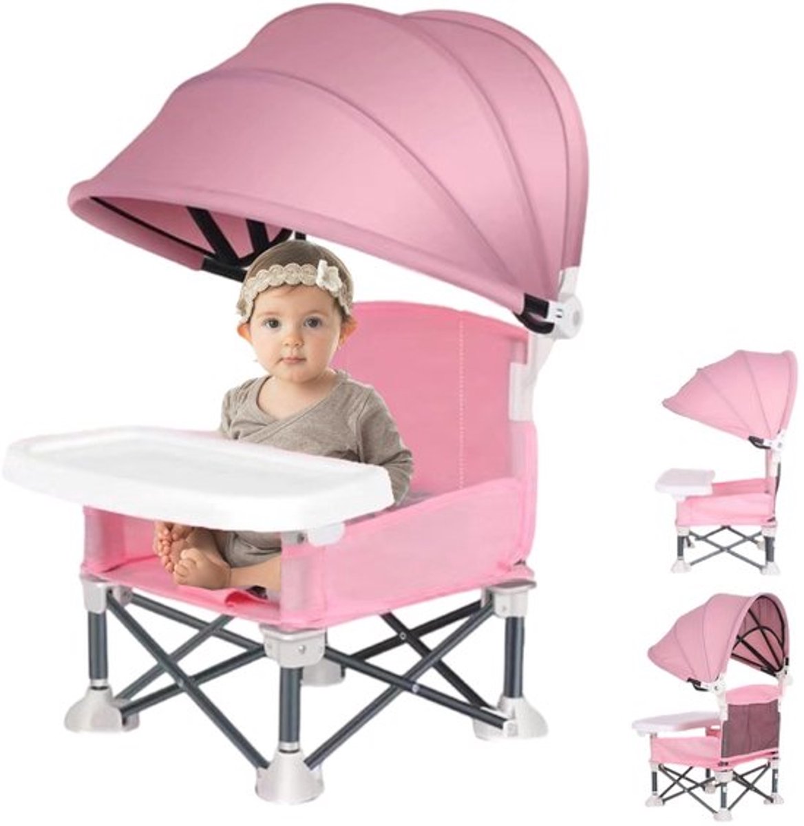 - Vouwbare Baby Booster Stoel - Reisstoel - Ideaal voor Binnen en Buiten - Verstelbare Veiligheidsgordel - Lichtgewicht en Draagbaar - Gesc...