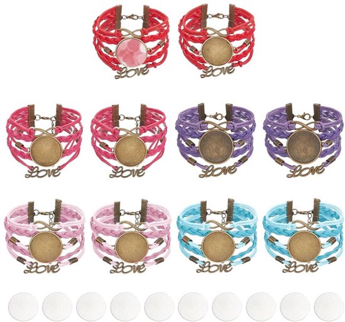 Armbandsets 10 Stuks - Sublimatie Blanco - 5 Kleuren - Aluminium Cabochons - PU Leer - 20 cm Lang - Sublimatie Armbanden