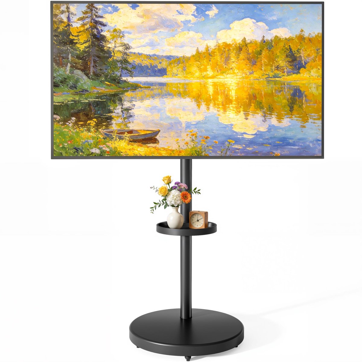 SnelShoppen - Verrijdbare tv-standaard met wielen voor 32–65 inch tv's, hoogte verstelbaar, mobiele tv-kar met plank, max. VESA 400x400 mm, zwart, ide