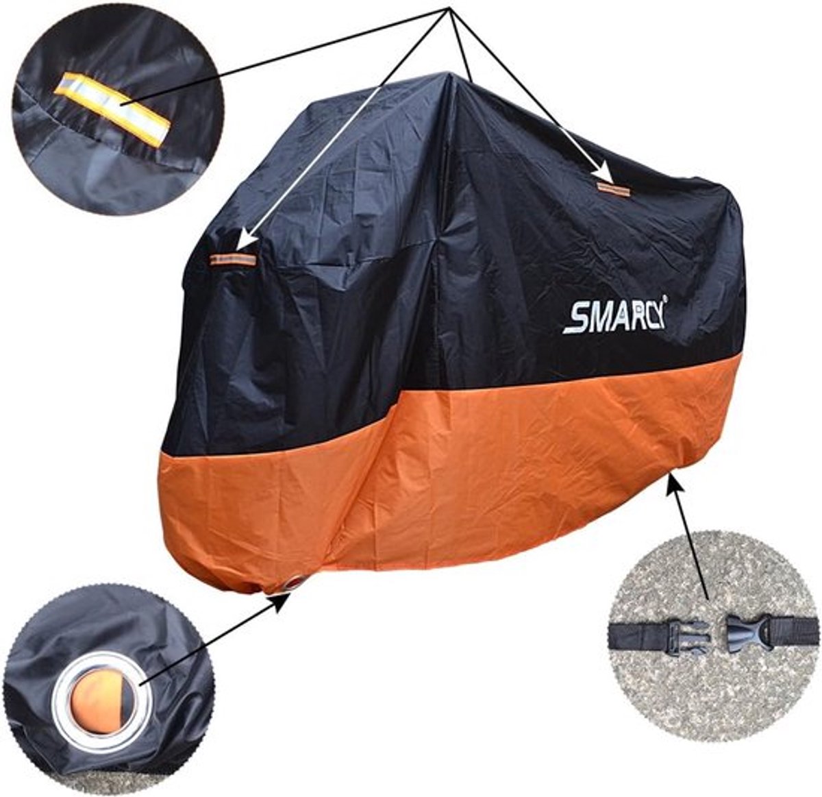 SnelShoppen - XXL Motorfiets Beschermhoes - Polyester Motor Cover - 125 x 105 x 265 cm - Zwart en Oranje - Bescherming tegen Weer en Diefstal