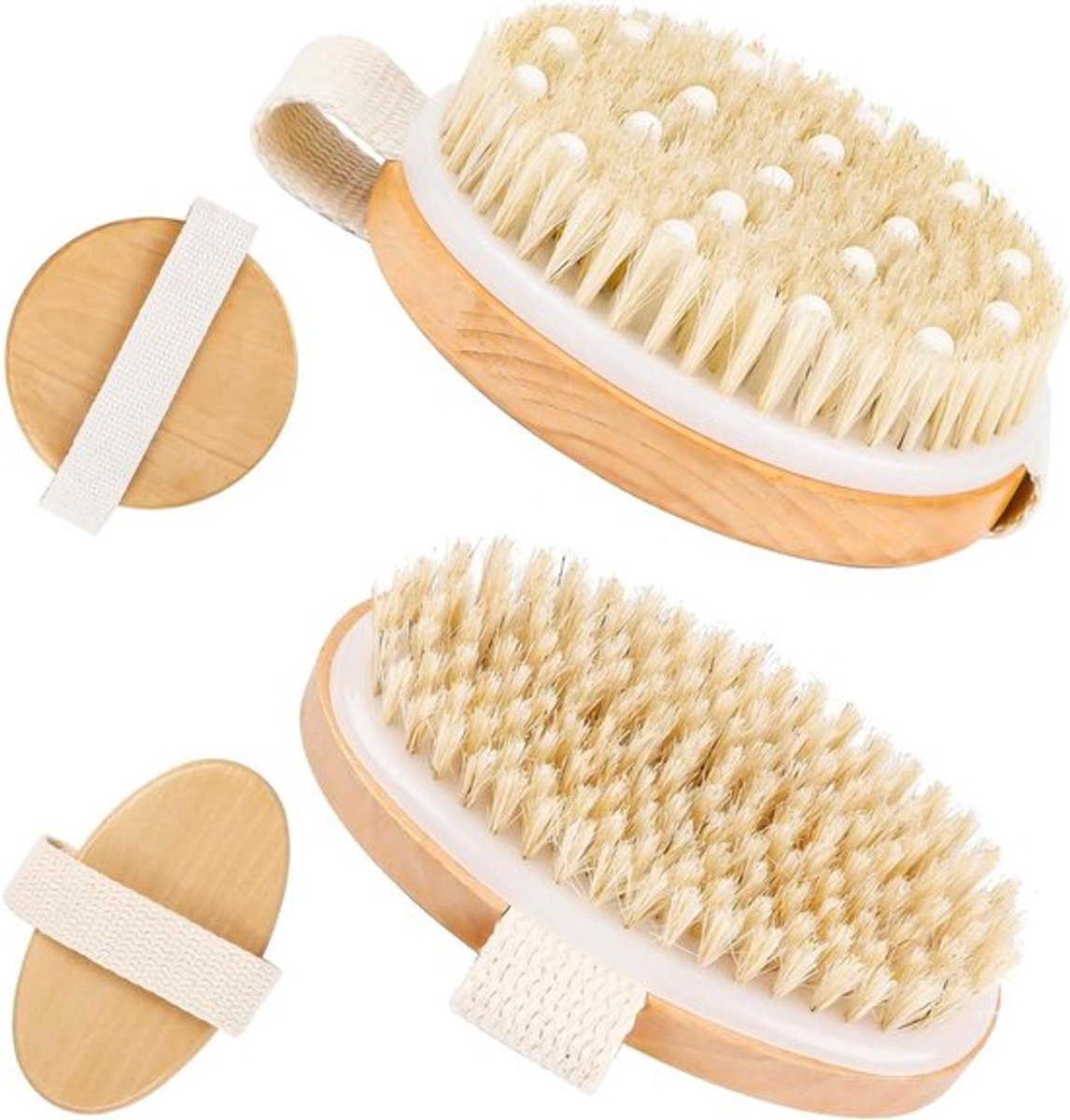 Set van 2 lichaamsborstels voor cellulitis massage en droge huid - Veganistisch en natuurlijk - Badborstel voor verbeterde doorbloeding