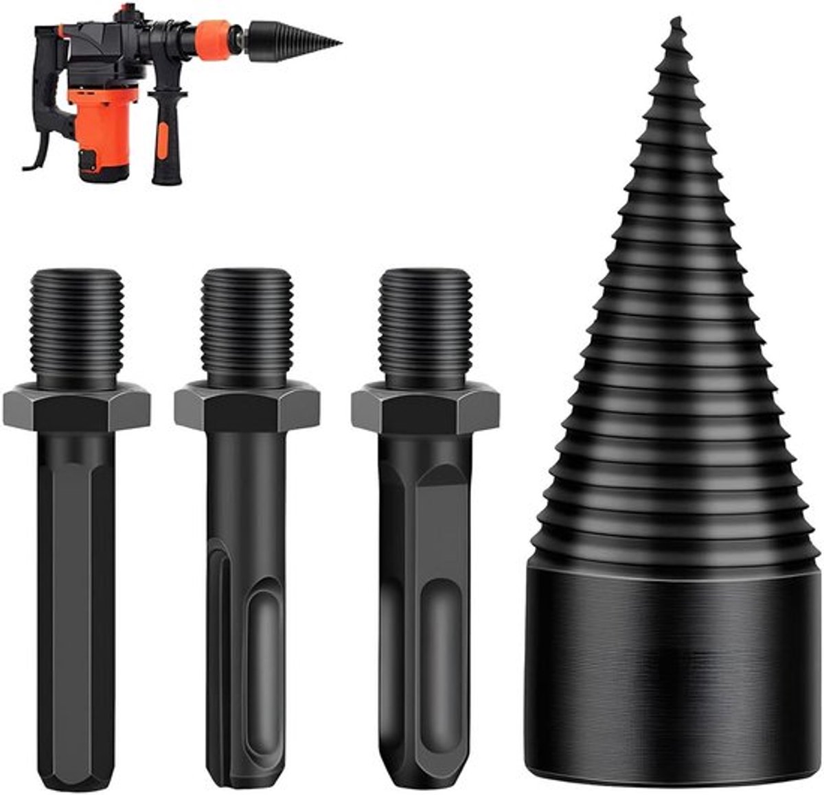 Houtsplijter met boorkegel voor brandhout en trappenboor (32 mm)