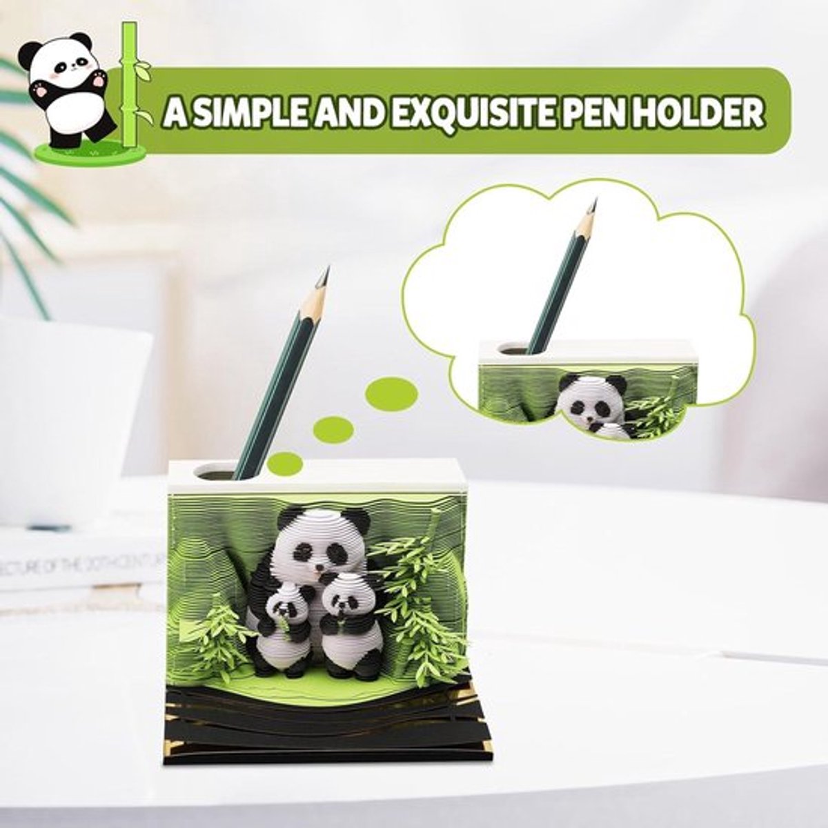 3D Kalender met Panda Sculptuur en Zelfklevende Notities voor Kantoor en Slaapkamer