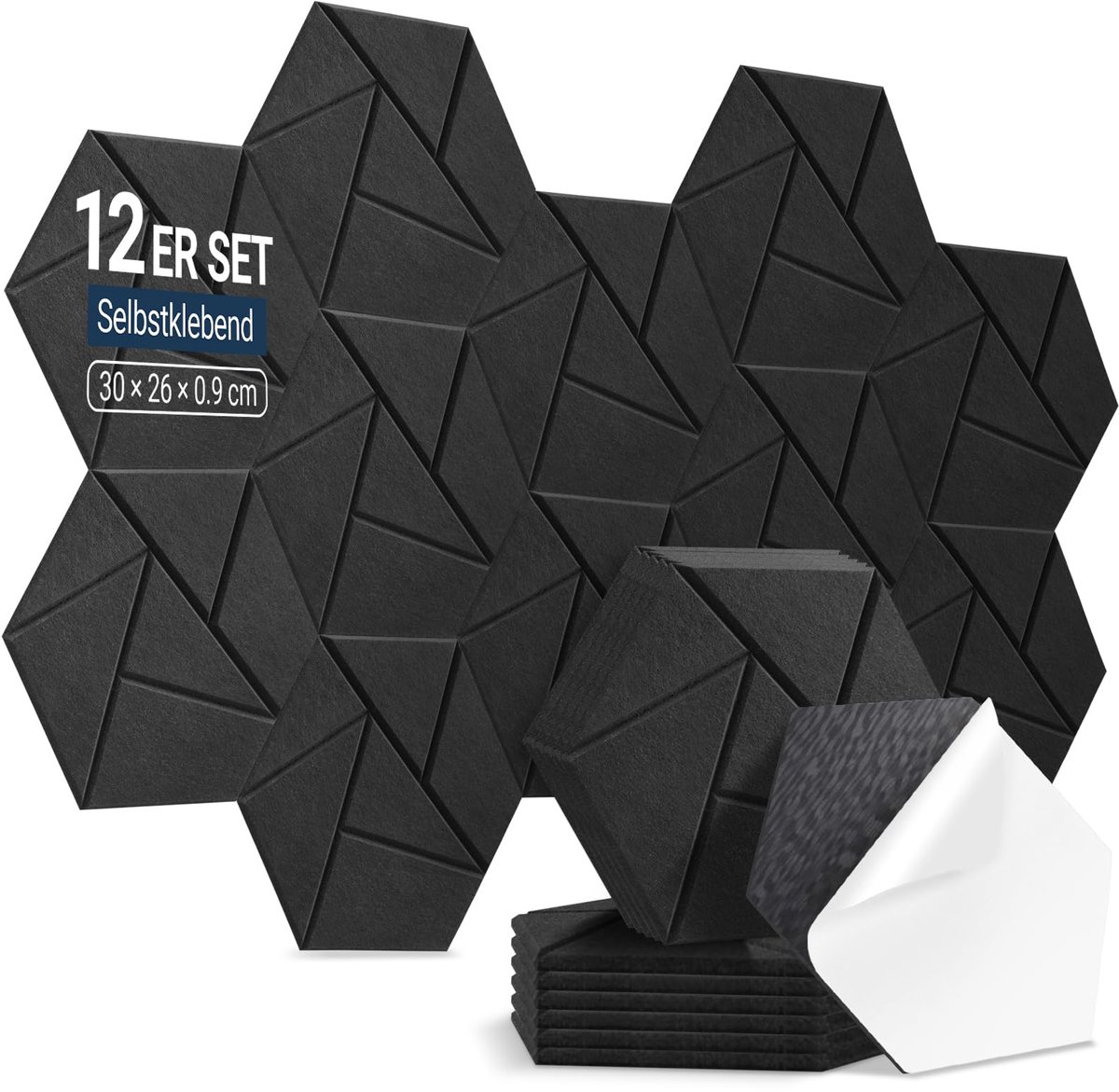SnelShoppen - AUSLET Hexagon Akoestische Platen Zelfklevend 12 Stuks 30x26x0,9 cm Geluidsisolatiepanelen Hoge Dichtheid voor Studio Kantoor en Akoesti