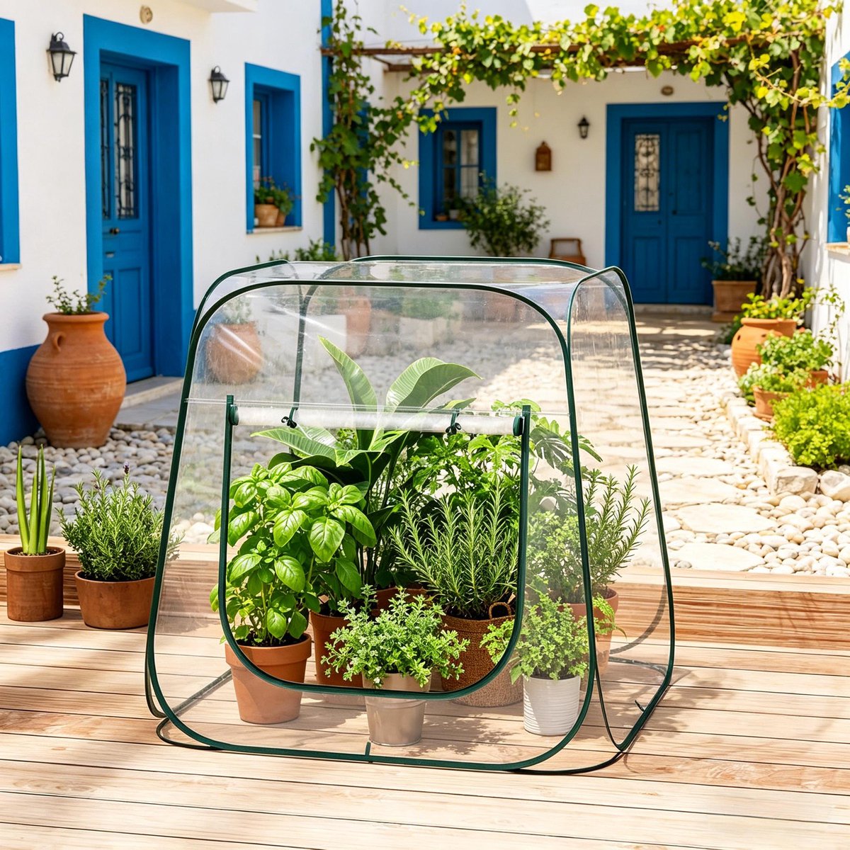 Kas Opvouwbaar Mini Met U Vormige Ritsopening 100 X 100 X 97 Cm PVC Metaal Transparant Voor Balkon Tuin En Terras