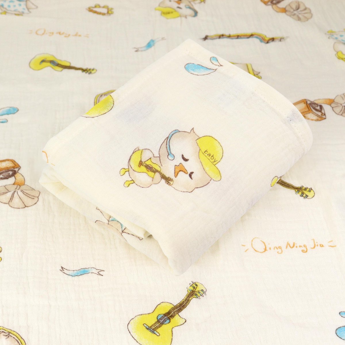 SnelShoppen - Hivia 110 x 100 cm Mousseline Deken voor Baby's, Zomerdeken van 100% Katoen, Babydeken voor Pasgeborenen, Wikkeldeken met Eendenkuiken M