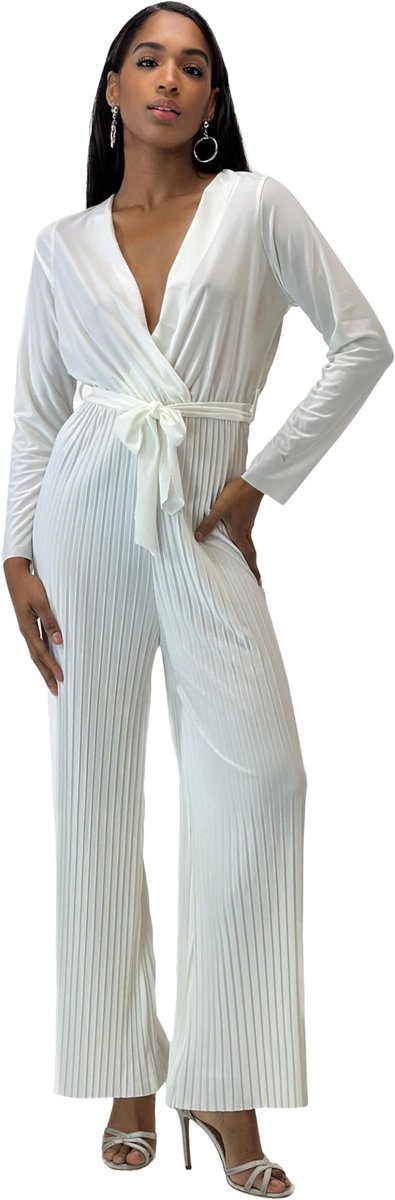 SnelShoppen - Elara Jumpsuit met lange mouwen voor dames - Wit - One Size - Comfortabele, stijlvolle jumpsuit voor feest, casual, of dagelijks gebruik