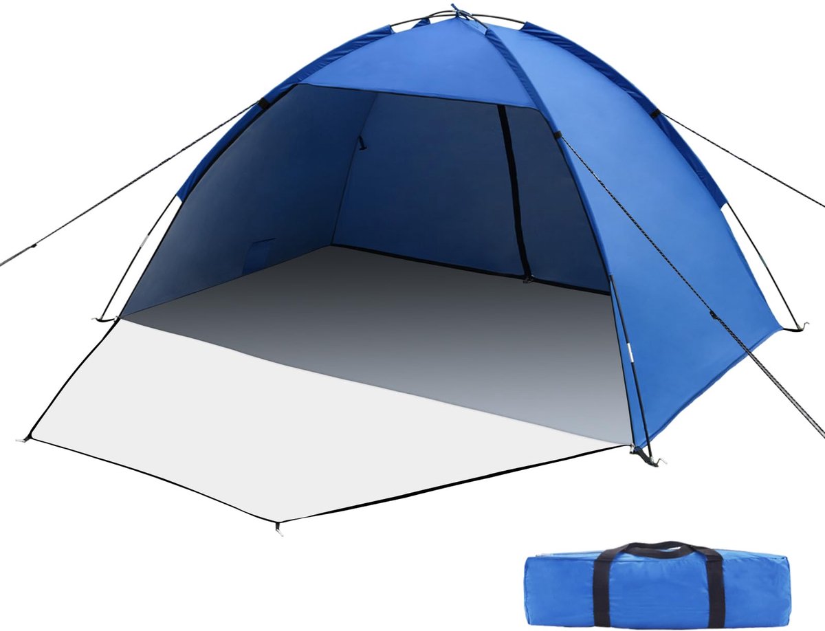 SnelShoppen - Strandtent XXL met UV-bescherming 50+, familie tent met voor- en achterdeur, ritssluiting, inkijkbescherming, ventilatie en zonwering, i