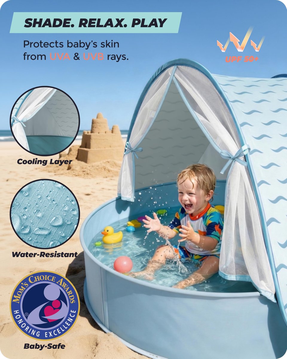 SnelShoppen - Strandtent voor baby's met UV-bescherming UPF 50+, pop-up tent voor kinderen en baby's, automatische opbouw, windbescherming, draagtas e