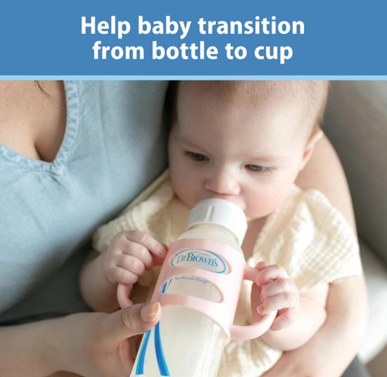 Dr. Brown's Siliconen Flessenhandgrepen voor Smalle Babyflessen (Zwart/Roze/Ecru) - Afneembare Easy Grip Handvatten - BPA-vrij - Overgang naar Drinkbeker — afbeelding 2