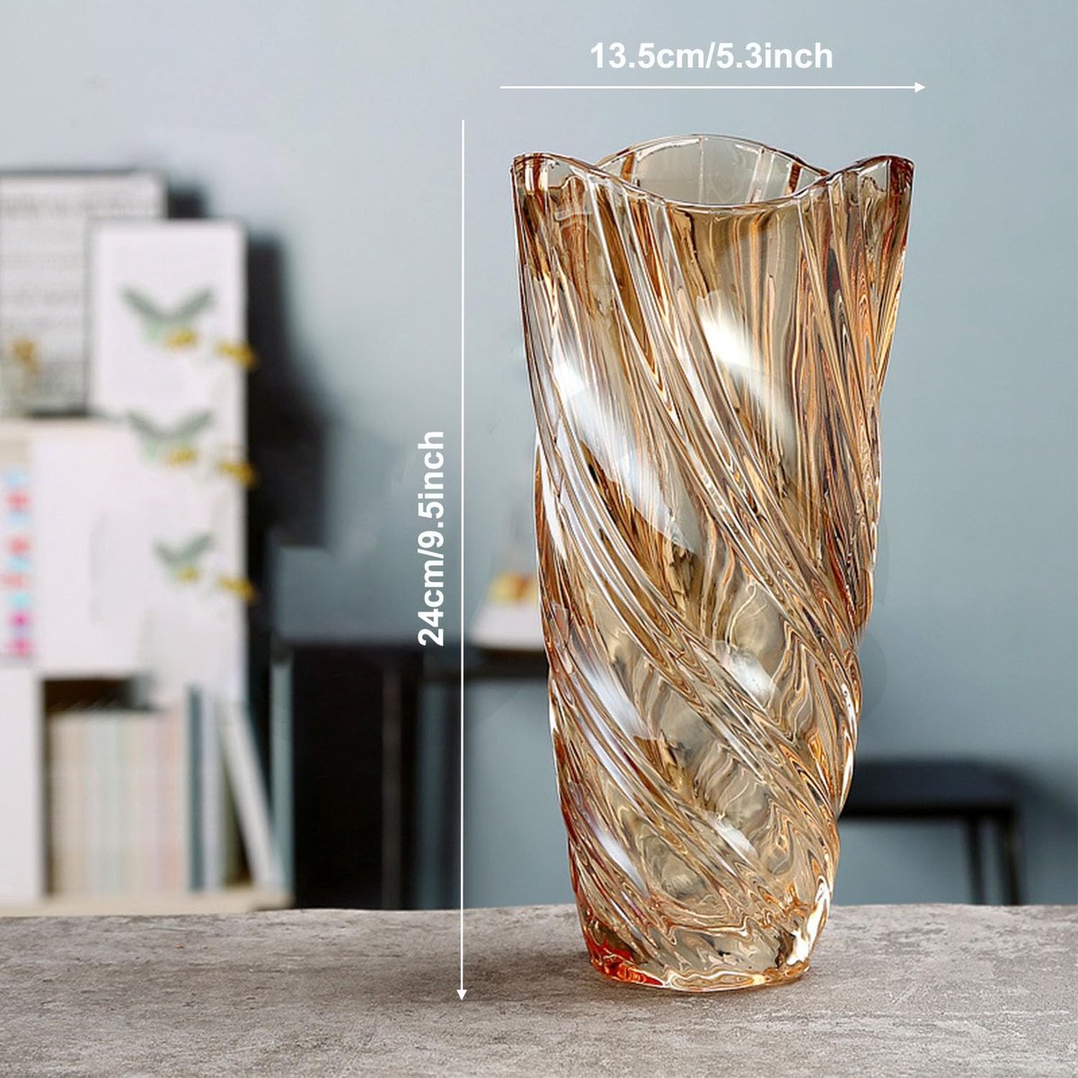 SnelShoppen - Amberkleurige Glazen Vazen voor Bloemen - 9,5 Inch Hoge Kristallen Vaas - Grote Bloemenboeketvaas - Gepersonaliseerde Woondecoratie - Pe