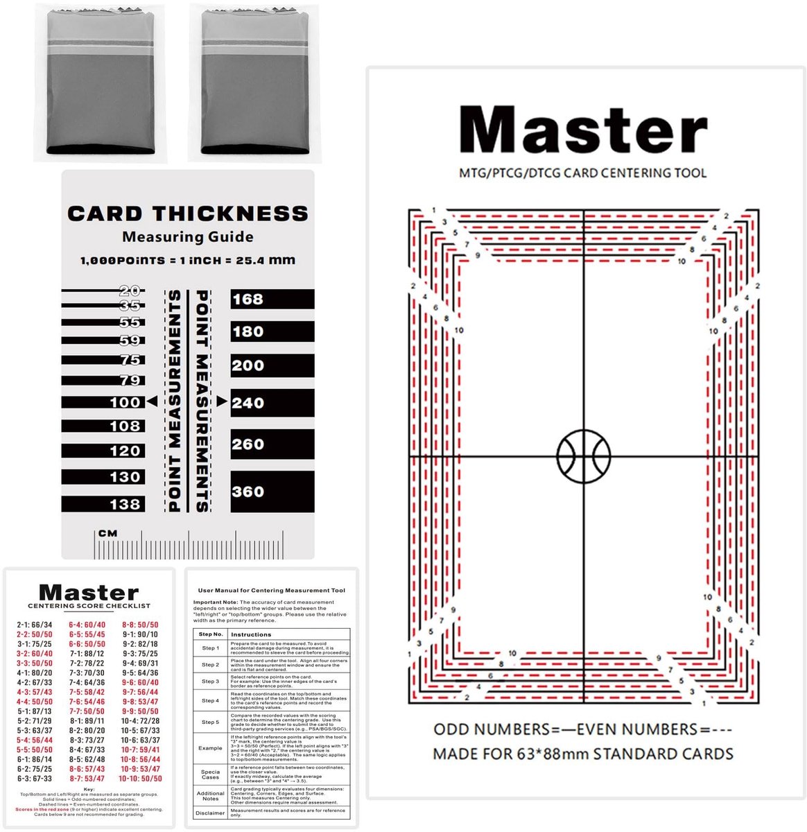 Dailygoods- Sportkaart Grading Tool - PSA/BGS-gecertificeerd - Precisie-gereedschap - Diktemeter - Microvezeldoeken x2 - Centering scoregrafiek - Kaart Grading Tool