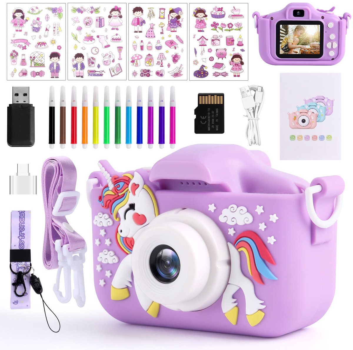 Dailygoods- Kindercamera 1080p HD - 2,0 inch scherm - 32 GB SD-kaart - USB-oplaadbaar - Anti-Drop - Creatief speelgoed voor kinderen 3-12 jaar - Fotocamera