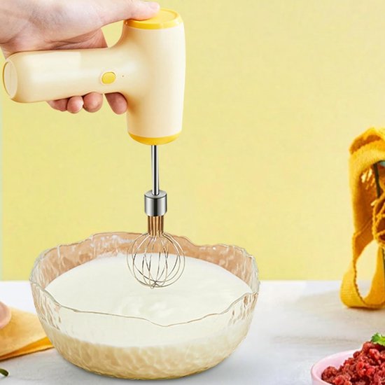 Elektrische Handmixer - Draadloze Garde - Keuken Assistent - Volautomatisch Mengen - 800mAh Batterij - Geel — afbeelding 3