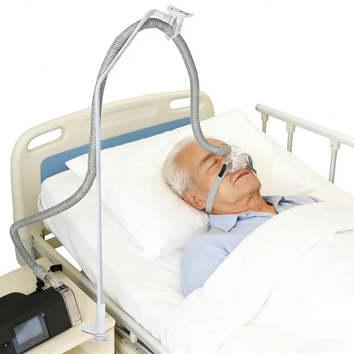 Dailygoods- Slanghouder in hoogte verstelbaar - Draaibare Arm - Slanglift - Slangondersteuning - CPAP Slanghouder - Voorkomt Lekken en Klitten