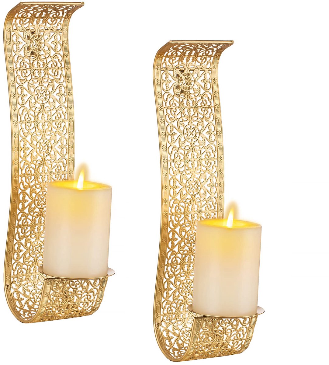 Dailygoods - Vintage Wandkandelaar Set van 2 - Elegant Metalen Kaarsenhouders voor Binnen