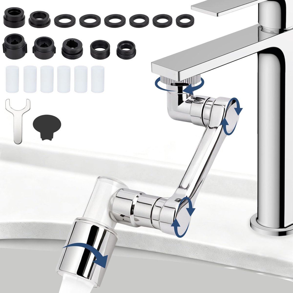 Dailygoods- Kraanopzetverlenging Draaibaar - Multifunctionele Verlengkraan - 1080° Rotatie - 2 Waterafvoermethoden - Hoogwaardige Legering - Waterreinigingsfunctie - Kraanbeluchter
