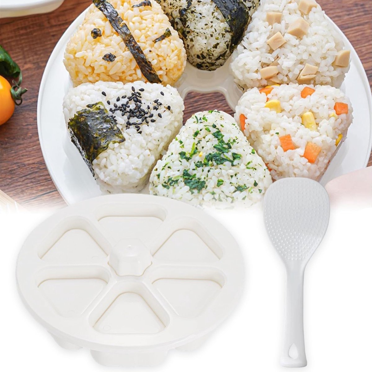 Dailygoods- Onigiri Vorm 6-in-1 - Herbruikbare Rijstbal Maker - Driehoekige Onigiri Mal - Siliconen - Geschikt voor Camping/Lunch - Rijstballenmaker