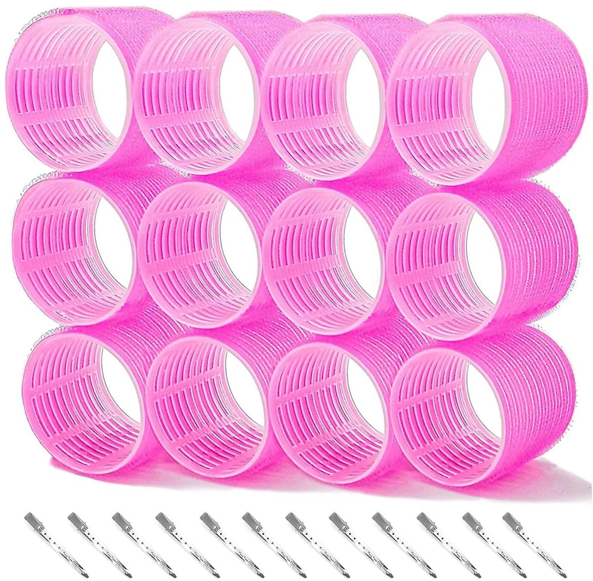 Dailygoods - Set van 24 Jumbo Haarrollers en 12 Eendenbek Clips, Zelfgreep voor Prachtige Krullen