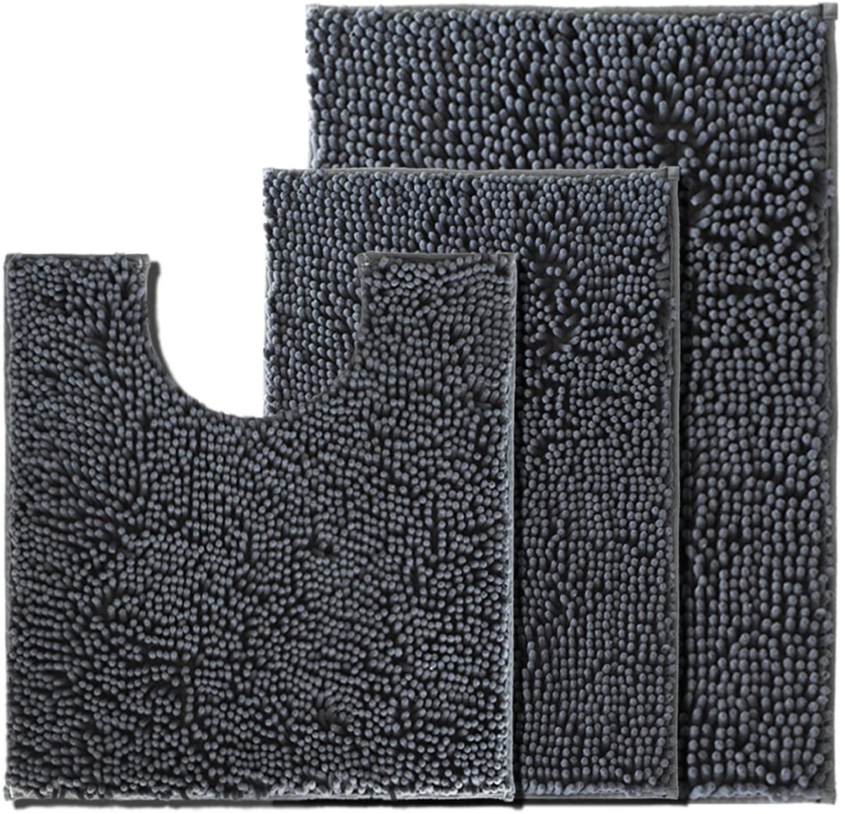 Dailygoods - Bath Mat Set 3 Stuks - Antislip Chenille Badmat Set met Absorberende Basis