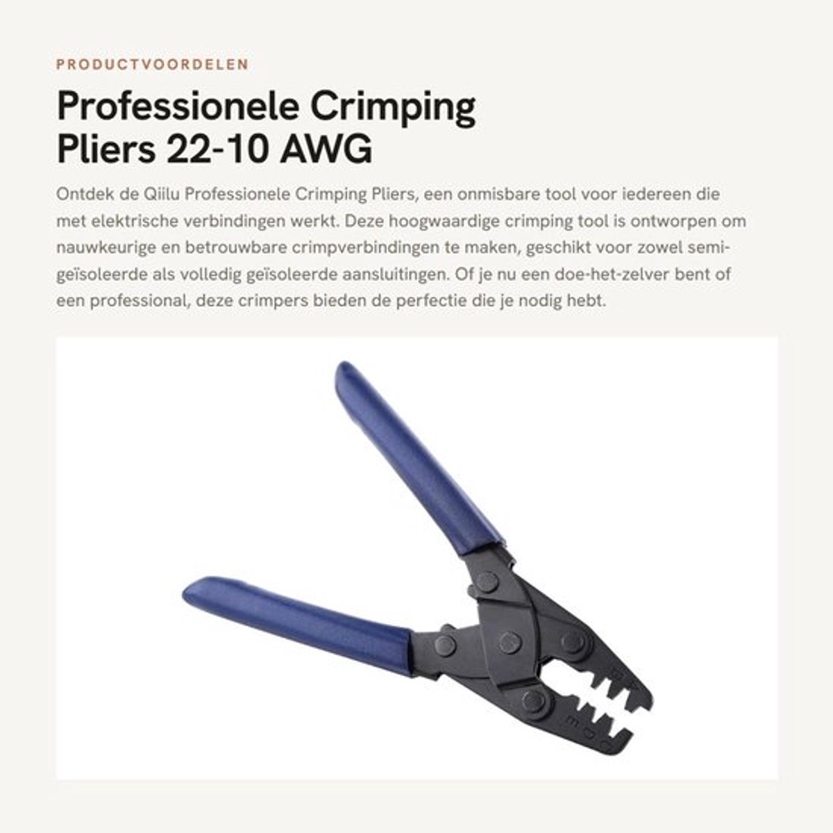 Professionele Crimping Pliers 22-10 AWG - Ergonomische Crimp Tool voor Terminal Draadverbindingen