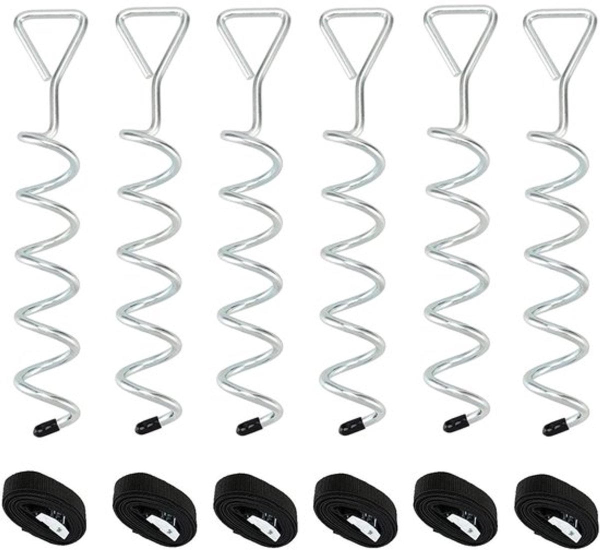 Trampoline Ankerset - Extra stevige spanband - 12 inch lange stalen grondpennen - Kurketrekkervorm - Voor Trampolines en Schommels - Ideaal