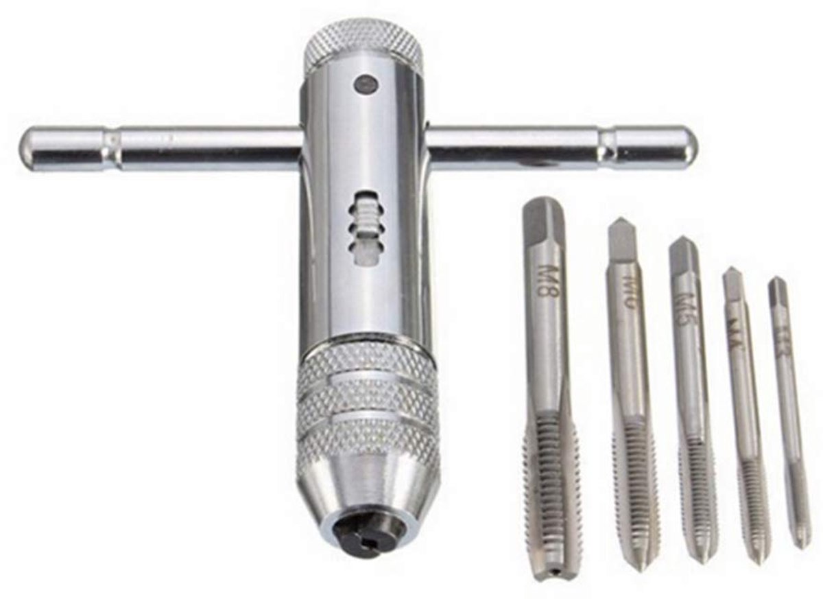 Dailygoods - Schroefdraadtap-set - 5 Stuks T-greep Ratel Tap Houder