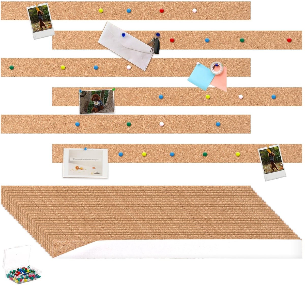 Dailygoods - Set van 24 Kleine Kurken Prikborden met Zelfklevende Strips