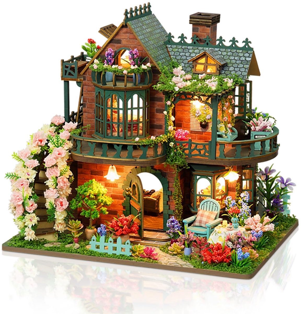 Dailygoods - Doe-het-zelf Houten Poppenhuis Kit met LEDlicht - Miniatuurhuis voor Creatieve Bouwers