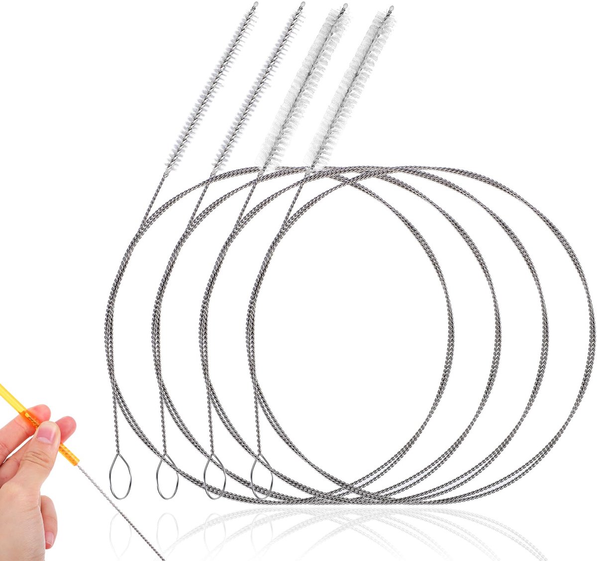 Dailygoods - 4 stuks slangborstels voor rietjes - Roestvrijstalen flessenborstels