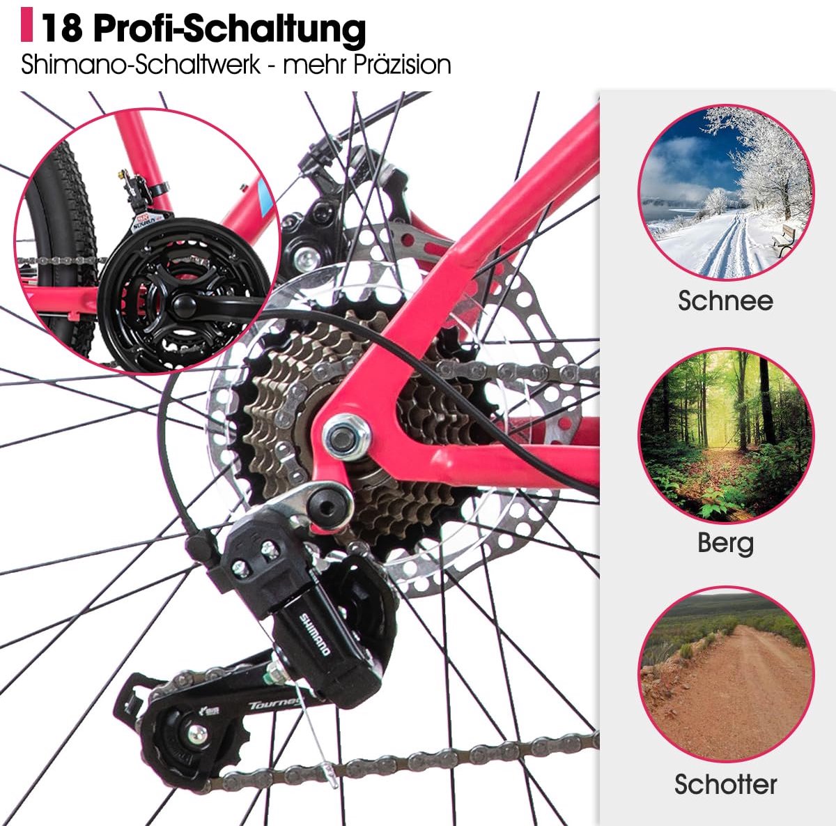 SnelShoppen - Hiland Mountainbike 26 inch met 18 versnellingen, Verende Voorvork, Step-Through-Frame, Roze MTB voor Vrouwen, Mannen en Volwassenen