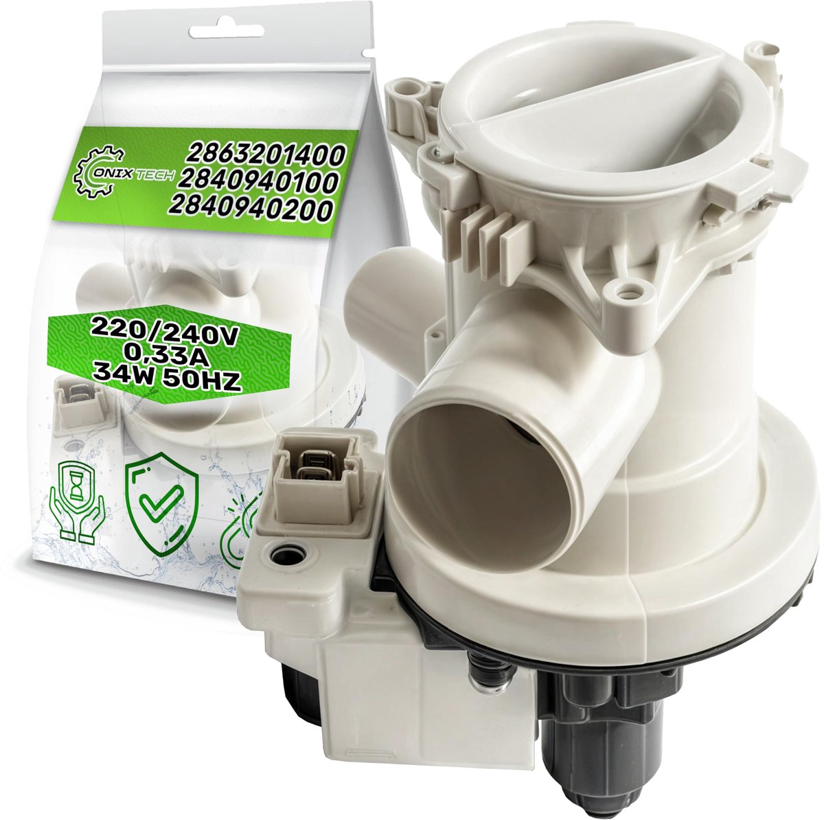 SnelShoppen - Elektrische Pomp Wasmachine 220/240 V 0,33 A - Originele Code 2863201400, 2840940100, 2840940200 - Geschikt voor Arcelik en Beko - Betro