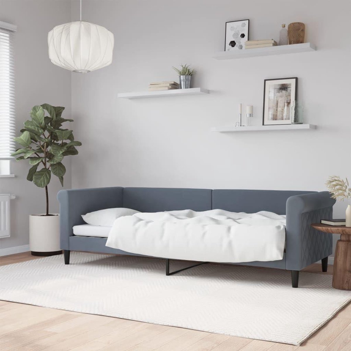 Dagbed - Bankbed Logeerbed - Zit en Slaap - Fluwelen Bekleding - 80 x 200 cm - Donkergrijs