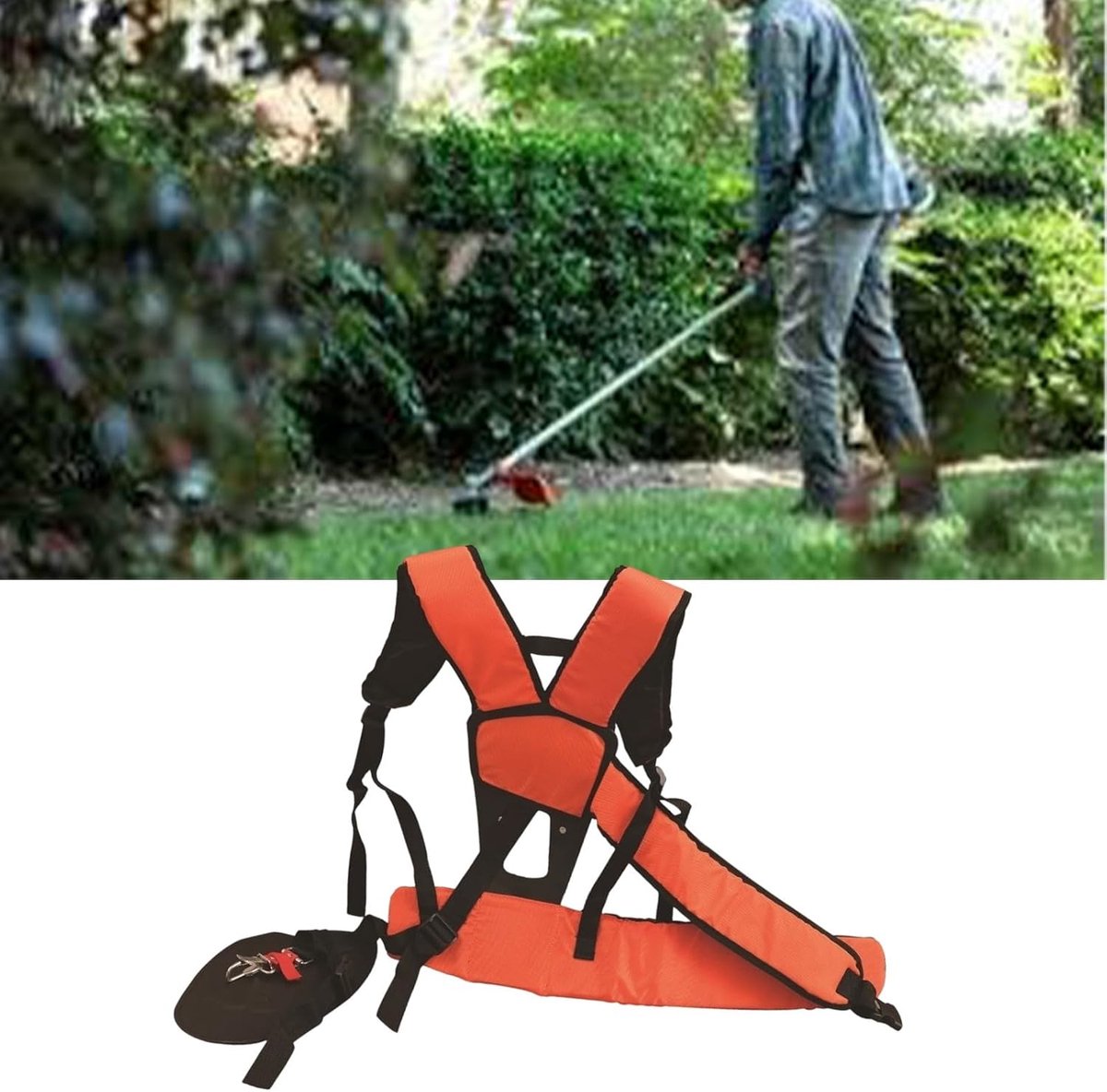 Trimmer Schouderharnas - Bosmaaier Riem - Tuinonderhoud - Ergonomische Gewichtsverdeling - Verstelbaar - Oranje Zwart