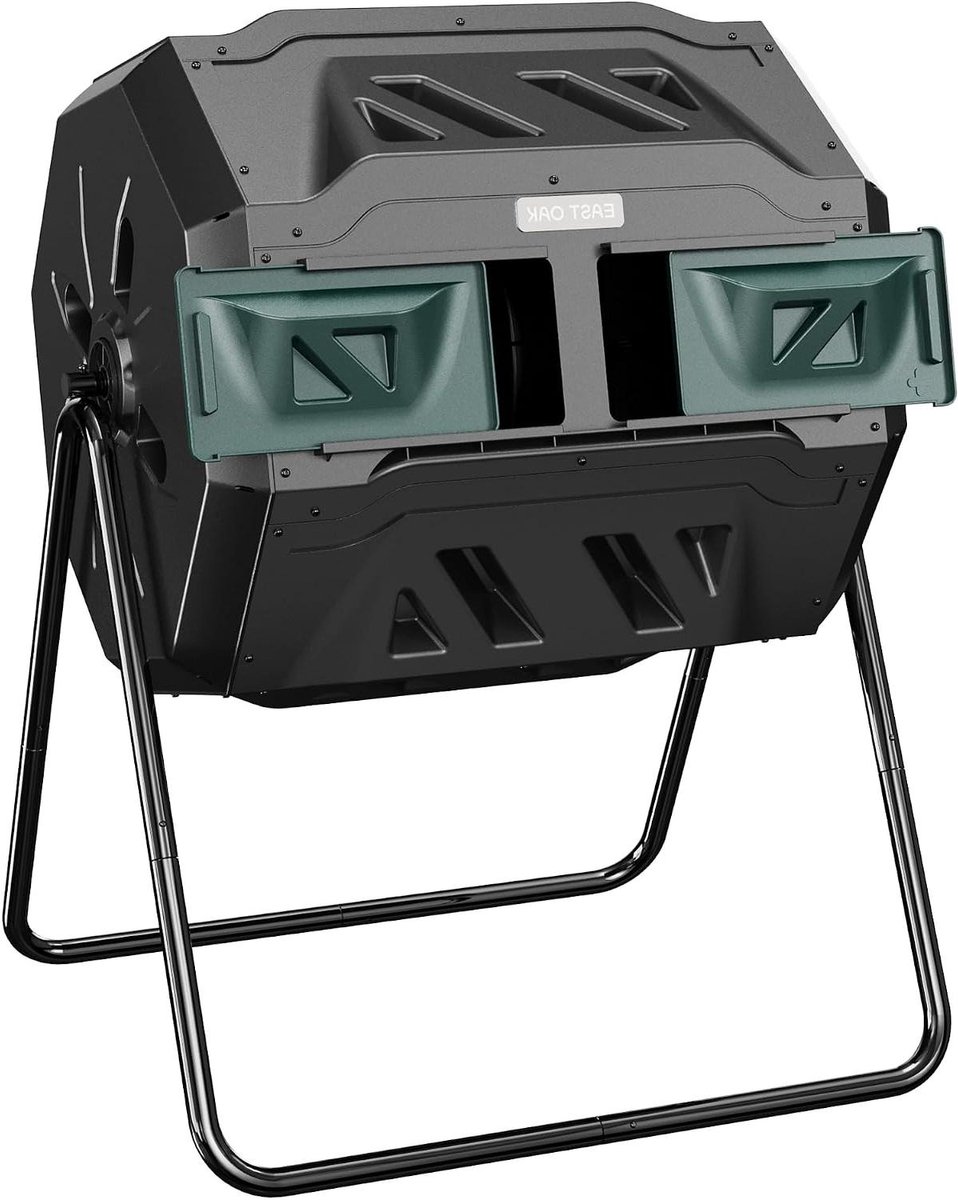 Compostbak Buiten - Compostcontainer Tuin - Compost Maken - Dubbele Kamer Rotatie - 43 Gallon - Zwart