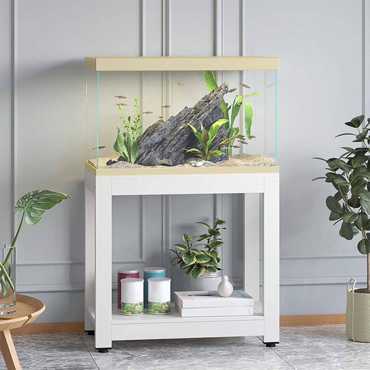 Metalen Aquariumstandaard - Vis Tank Beugel - Aquarium Ondersteunen - Dubbellaags Ontwerp - 50x30cm - Zwart