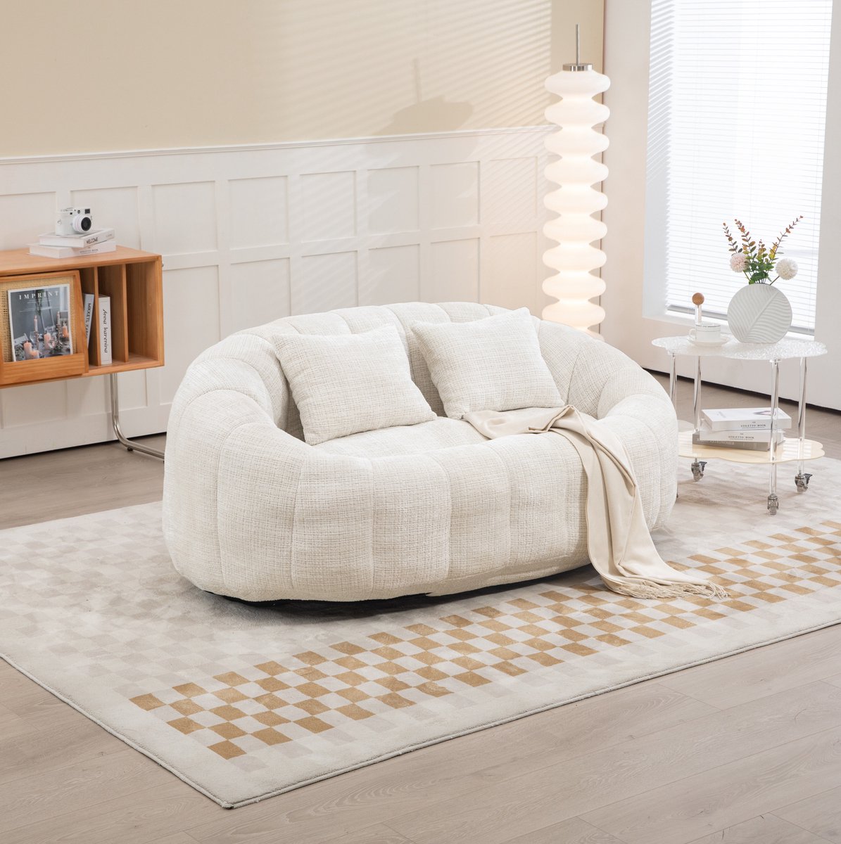 COVREO Zitzak sofa 145 x 95 x 63 cm - beige chenille, met hoge rugleuning