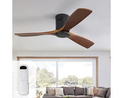 Plafondventilator zonder lamp – Stil – Met afstandsbediening – 6 snelheden – 132 cm massief houten bladen