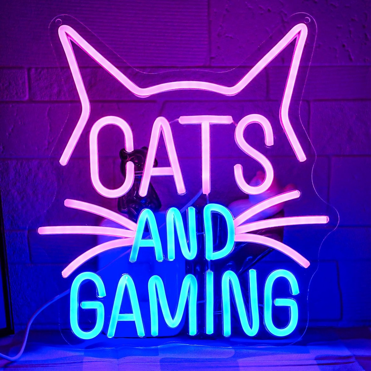 SnelShoppen - LMSIGNLY Neon Katten Gaming Licht LED Teken voor Spelers, Speelkamer Decoratie, Verjaardag Tieners, Kerstcadeau, LED Neon Verlichting, S