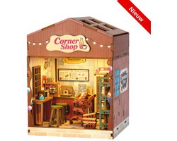 Bouwpakket- DIY- Miniatuurhuisje- Kruidenierswinkel- MDF- LED verlichting- 110 onderdelen