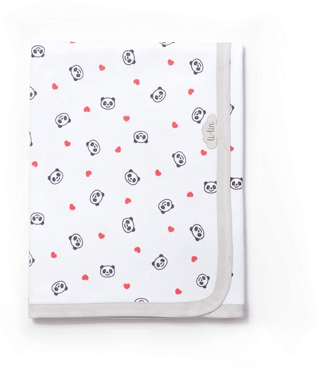 SnelShoppen - Zachte, absorberende babydeken 80x75 cm van 100% katoen met dubbellaagse stof, kruipdeken voor auto, wieg, kinderwagen, babyzitje, panda