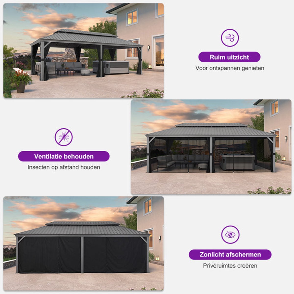Purple Leaf Hardtop pavillon 7,35 x 3,65 m - gris clair luxe