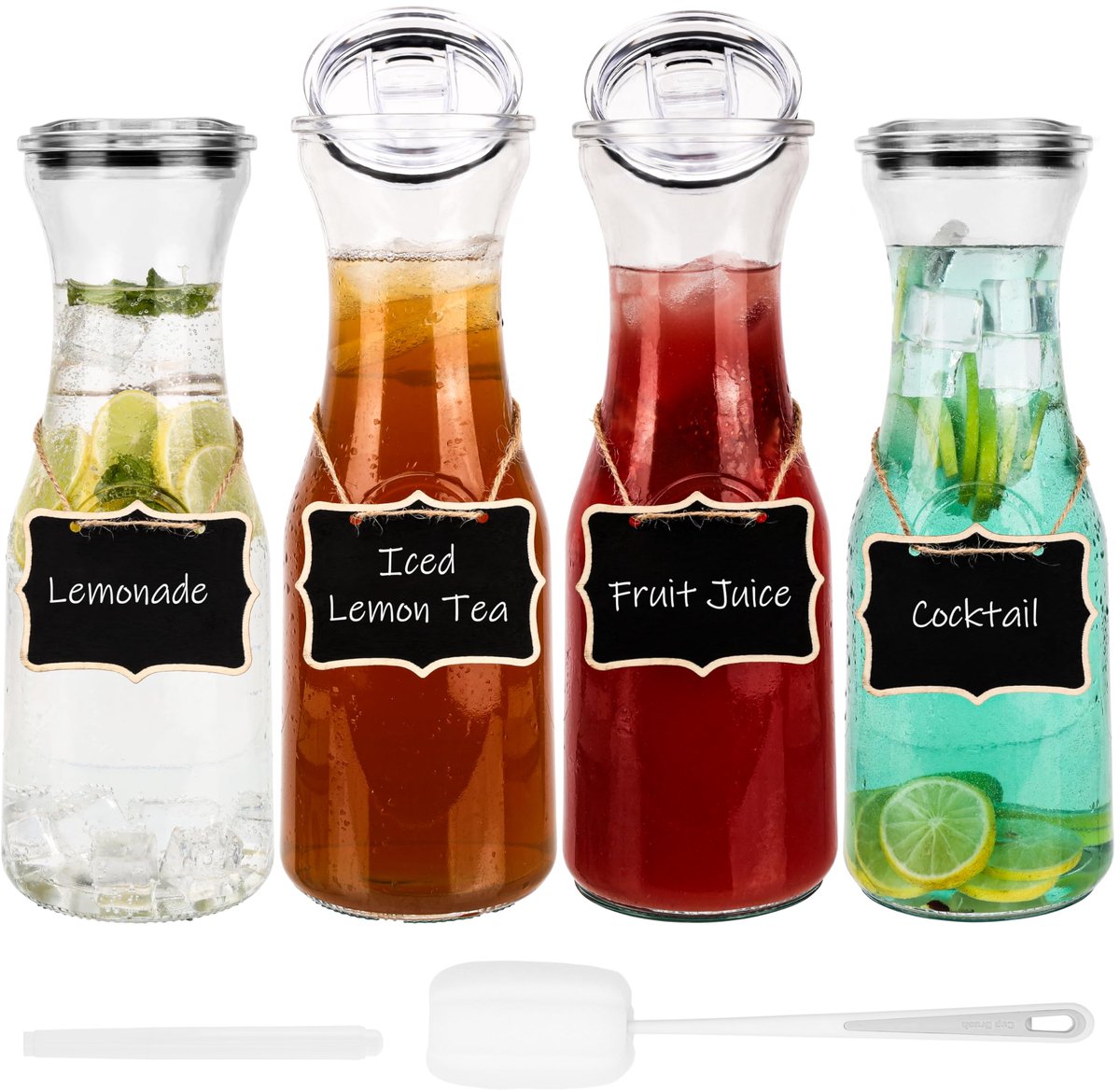 Dailygoods - Set van 4 Glazen Waterkannen met Deksel - Ideaal voor Dranken