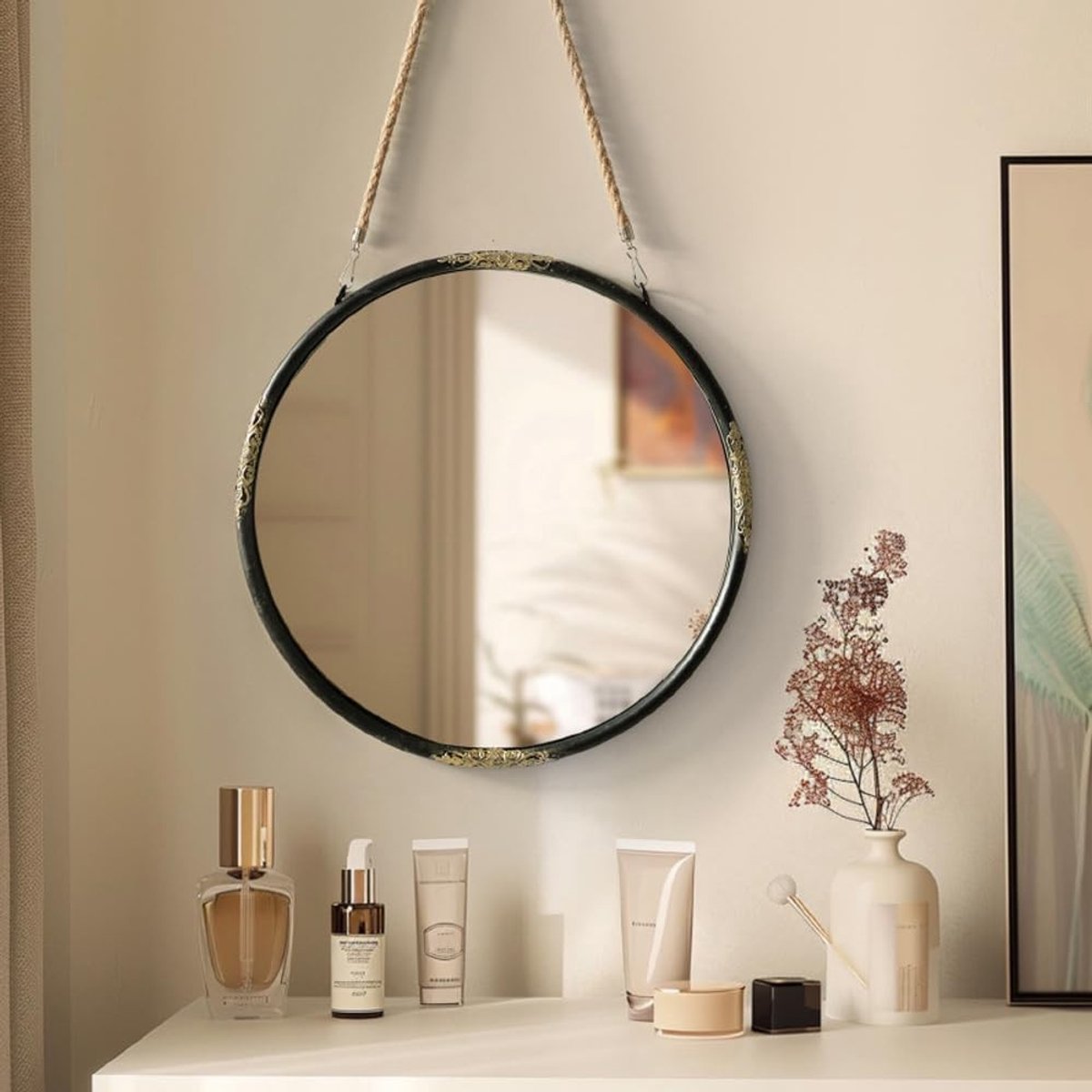 Dailygoods - Ronde Wandspiegel met Metaal Frame - 37,5 cm - Zwart