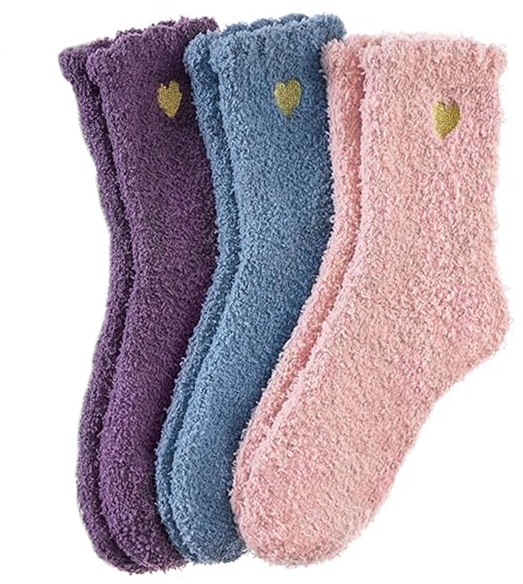 Dailygoods - 3 Stuks Super Zachte Slippersokken voor Dames - Warme Microvezel Sokken met Hartjes