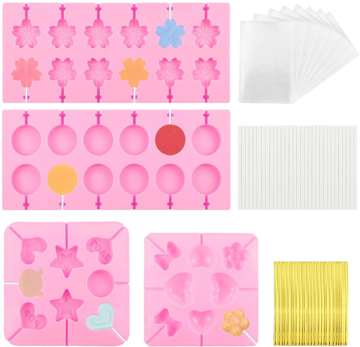Dailygoods- Lollyvorm 4 stuks - Herbruikbare Siliconen - Snoepvormpjes - Lollystokjes 100 stuks - Voedselveilig - Perfect voor Kinderen - Snoepvorm